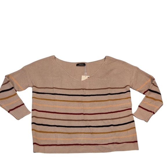 Dokotoo Women's Tan Striped Lightweight Knit Sweater Size L NWT - Picture 1 of 8